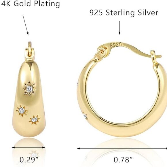 New Gold Plated Cubic Zirconia Hinged Hoop Earrings Hoop Earrings - Picture 3 of 5